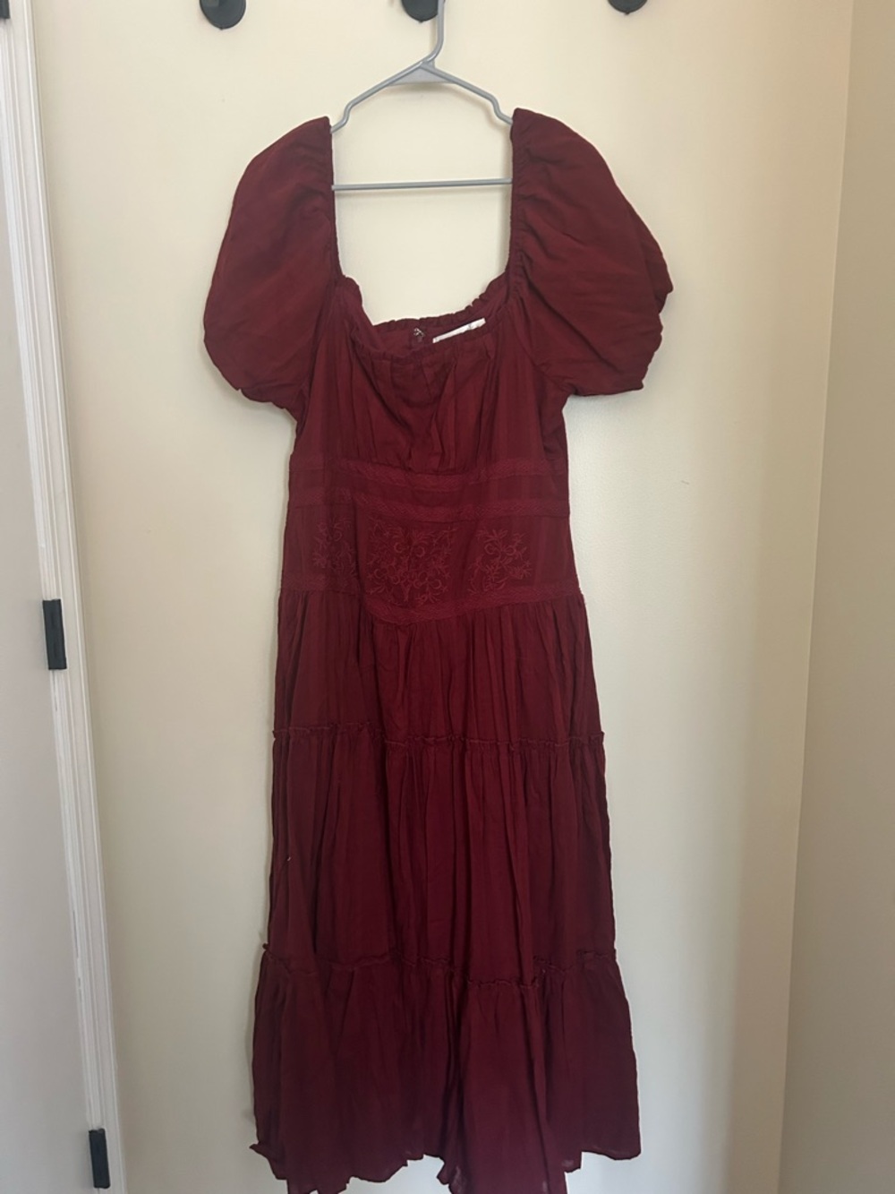 Altar'd State Burgundy Puff-Sleeve Maxi Dress